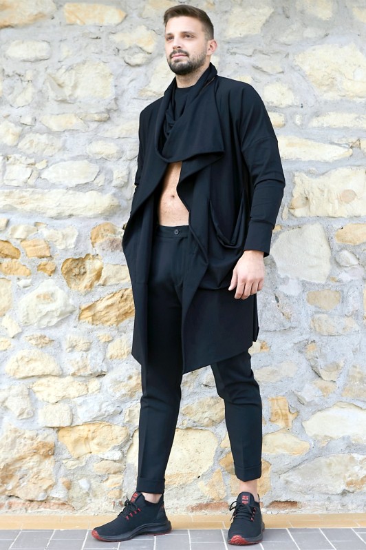 LONDON BLACK HOODED LONG CARDIGAN