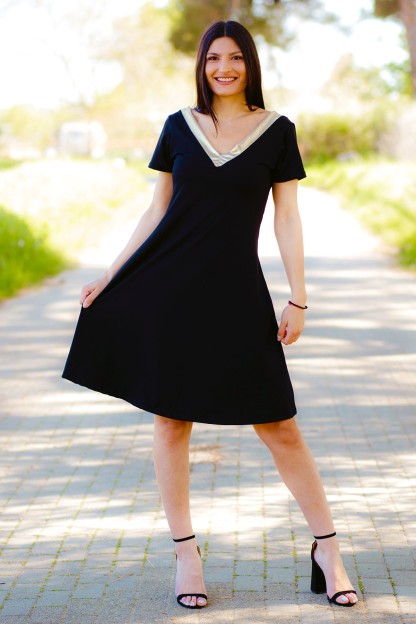 Μαύρο Φόρεμα Denise Με Χρυσό V