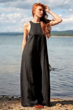 Λινό μάξι φόρεμα με καπίστρι στην πλάτη και τσέπες