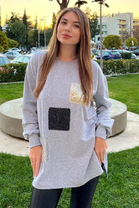 Oversized γυναικεία φούτερ με διακοσμητικές παγιέτες