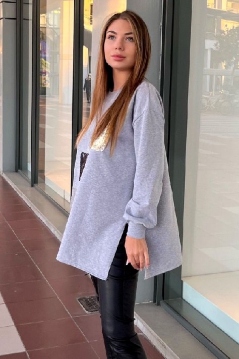 Oversized γυναικεία φούτερ με διακοσμητικές παγιέτες