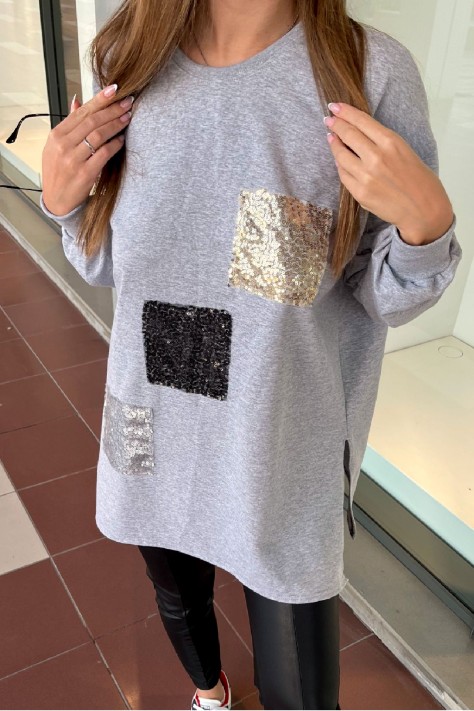 Oversized γυναικεία φούτερ με διακοσμητικές παγιέτες
