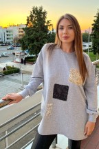 Oversized γυναικεία φούτερ με διακοσμητικές παγιέτες