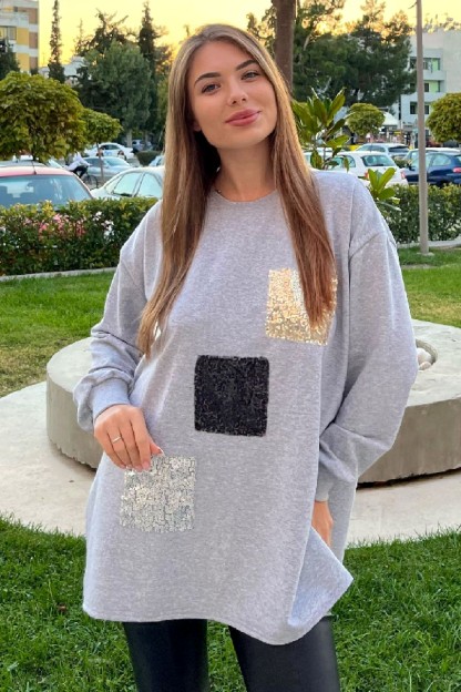 Oversized γυναικεία φούτερ με διακοσμητικές παγιέτες