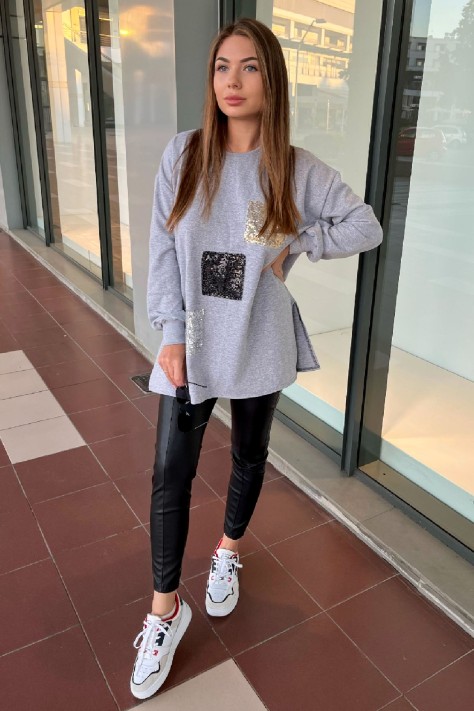Oversized γυναικεία φούτερ με διακοσμητικές παγιέτες