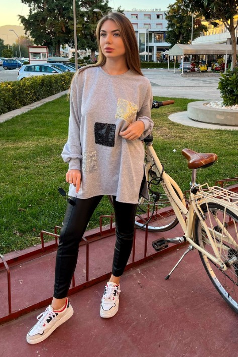 Oversized γυναικεία φούτερ με διακοσμητικές παγιέτες