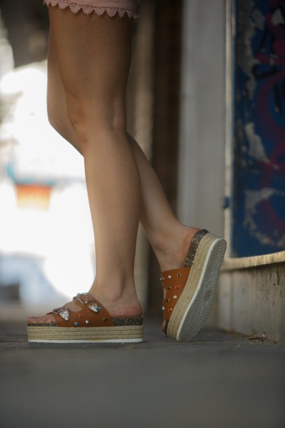 Flatform Γυναικείες Παντόφλες Camel