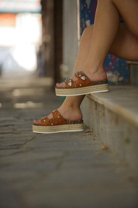 Flatform Γυναικείες Παντόφλες Camel