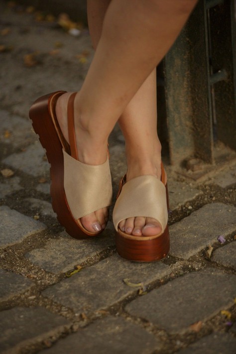 Flatform Πέδιλα Beige Με Καφέ Σόλα
