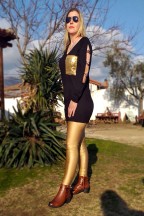 Μαύρο Μπλουζοφόρεμα Denise Με Τσέπη Από Χρυσές Παγιέτες