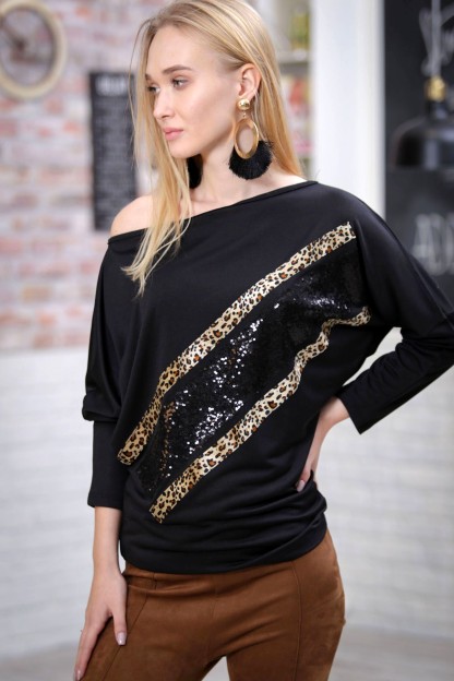 Μαύρη Μπλούζα Με Λεοπάρ Λεπτομέρειες Chiccy