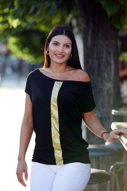 Μαύρη Κοντομάνικη Μπλούζα Chiccy