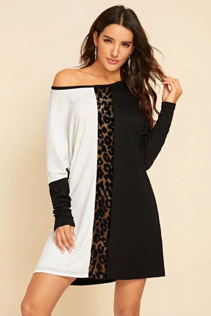 Ασπρόμαυρο Φόρεμα Chiccy Με Ρίγα Από Λεοπάρ.