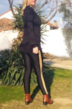 Μαύρο Γυαλιστερό Κολάν Denise Με Χρυσές Λωρίδες