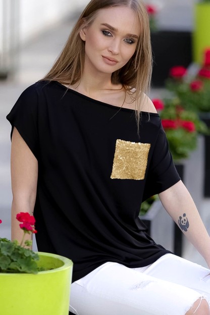 Μαύρη Γυναικεία Μπλούζα Chiccy Με Ανοιχτό Ώμο