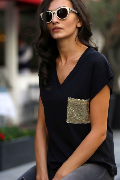 Μαύρη Κοντομάνικη Μπλούζα Chiccy