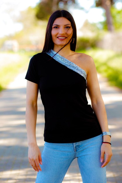 Μαύρη Γυναικεία Μπλούζα Με Ένα Ώμο Denise