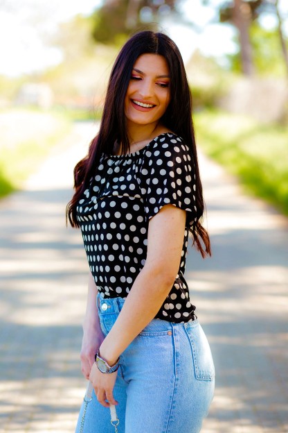 Μαύρη Γυναικεία Μπλούζα Πουά Denise