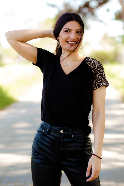 Μαύρη Μπλούζα Με Λεοπάρ Μανίκι Denise