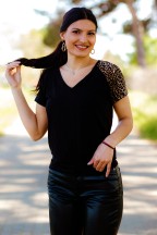 Μαύρη Μπλούζα Με Λεοπάρ Μανίκι Denise