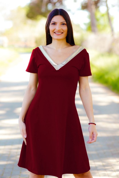 Μπορντό Φόρεμα Denise Με Χρυσό V