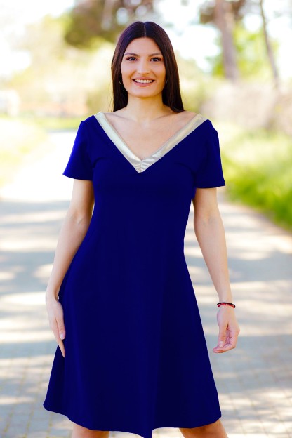 Μπλε Γυναικείο Φόρεμα Denise Με Χρυσό V