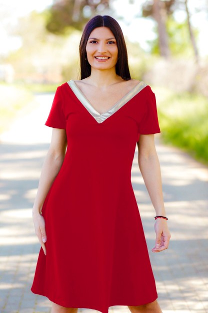 Κόκκινο Φόρεμα Denise Με Χρυσό V