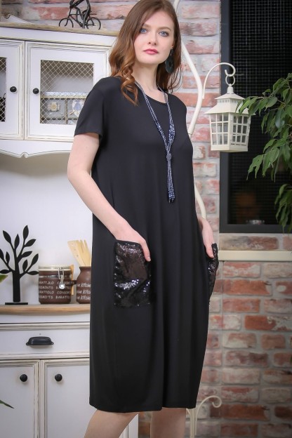 Μαύρο Γυναικείο Κοντομάνικο Φόρεμα Chiccy