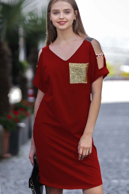 Μπορντοκοκκινο Γυναικείο Φόρεμα Chiccy