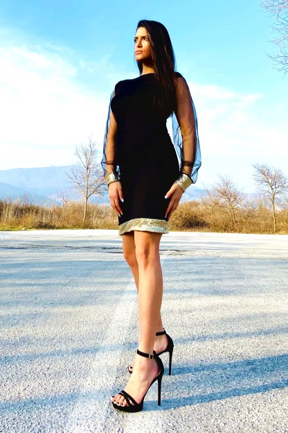 Μαύρο Γυναικείο Φόρεμα Chiccy Με See Through Μανίκια