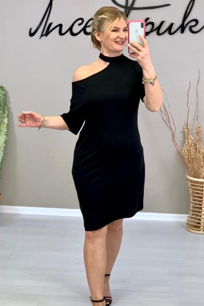 Μαύρο Φόρεμα Denise Με Ανοιχτό Ώμο