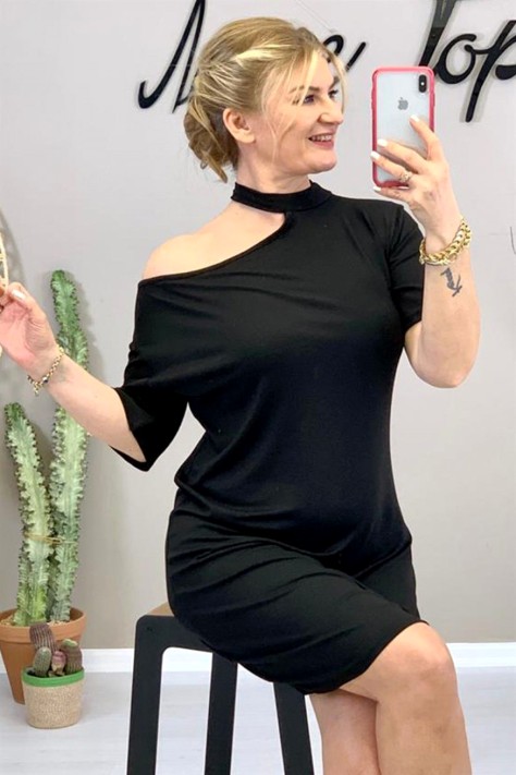 Μαύρο Φόρεμα Denise Με Ανοιχτό Ώμο