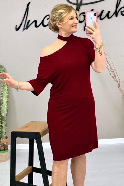 Μπορντό Φόρεμα Denise Με Ανοιχτό Ώμο