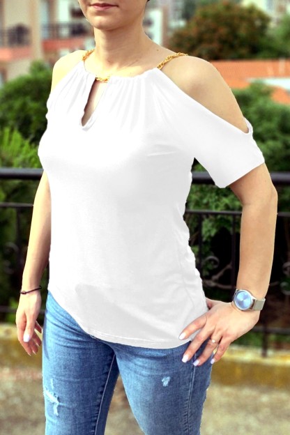 Άσπρη Μπλούζα Με Ανοιχτούς Ώμους