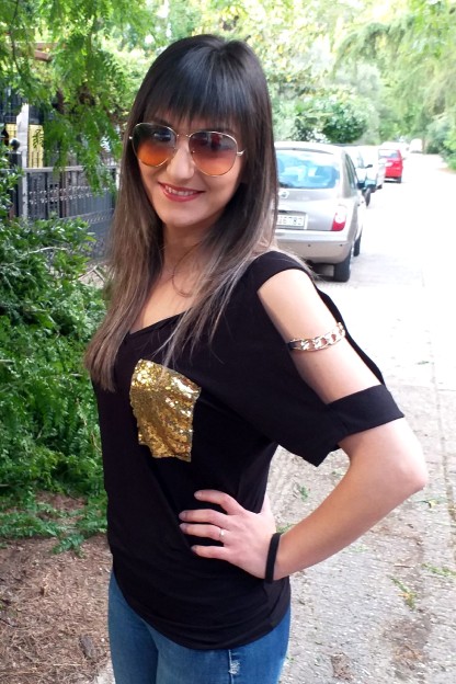 Μπλούζα Chic Με Τσέπη Από Χρυσή Παγιέτα