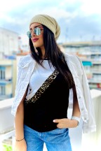 Ασπρόμαυρη Μπλούζα Denise Με Λεοπάρ Ρίγα