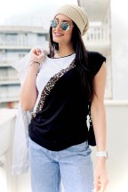 Ασπρόμαυρη Μπλούζα Denise Με Λεοπάρ Ρίγα