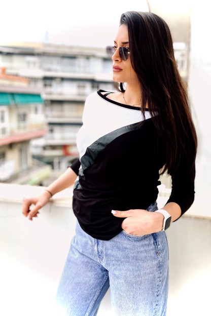 Μακρυμάνικη Μπλούζα Denise Με Δερμάτινη Ρίγα