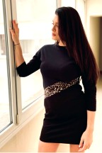 Mαύρο Φόρεμα Denise Με Ρίγα Λεοπάρ