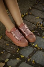 Γυναικεία Ροζ Sneakers Με Σατέν Κορδόνια